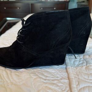 Black Suede Wedge Ankle Boots